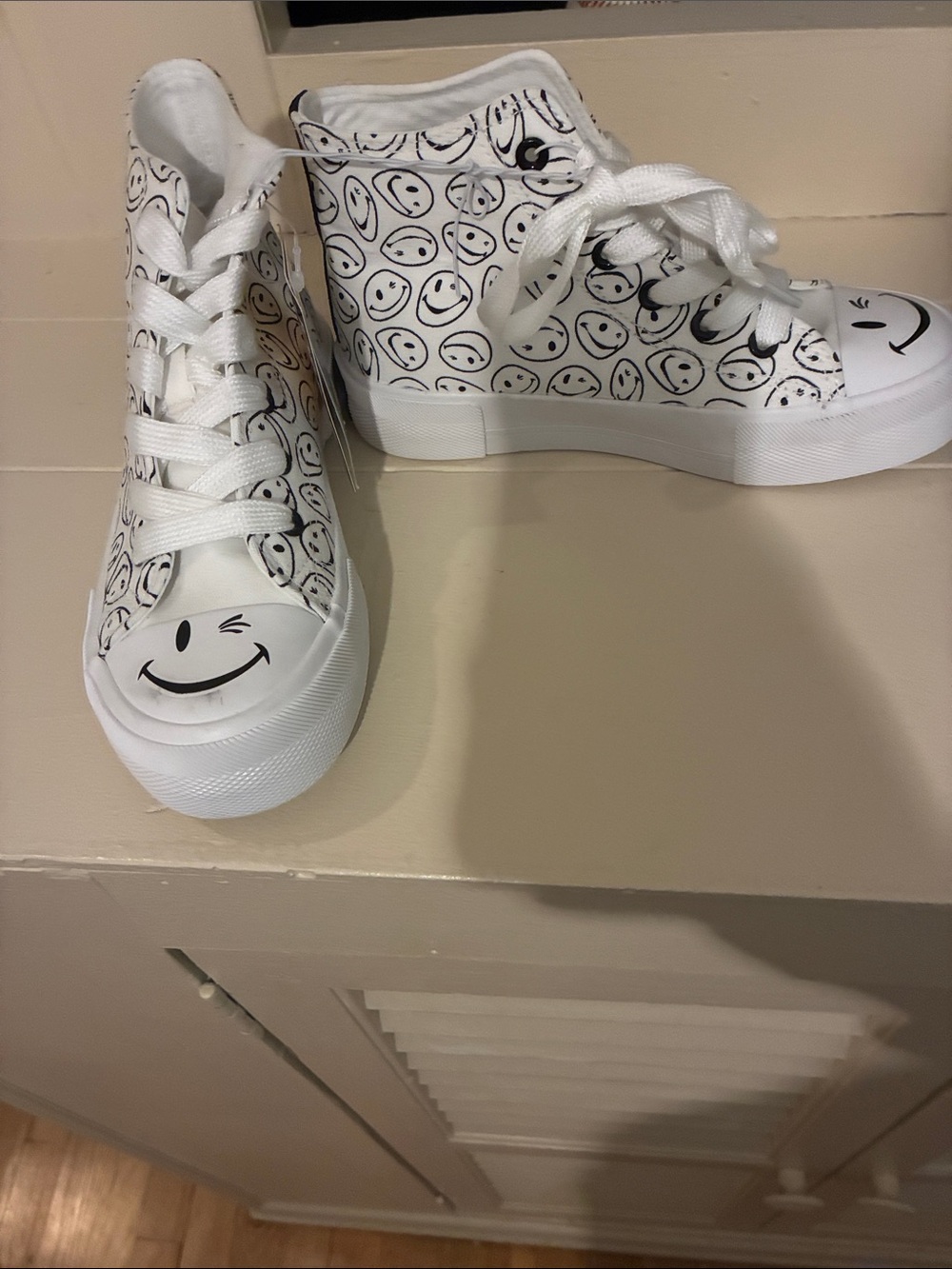 Joe Boxer White High-Top Kids Sneakers with Black Smiley Faces
